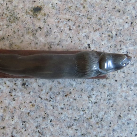 *Vintage* Carved Buffalo Horn PANTHER on Wood Base (F40) - Picture 5 of 9